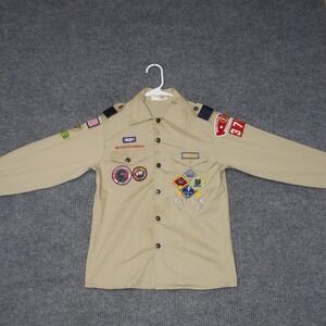 Vintage Boy Scouts of America Shirt Youth 14 Tan Good Patches Minuteman Council